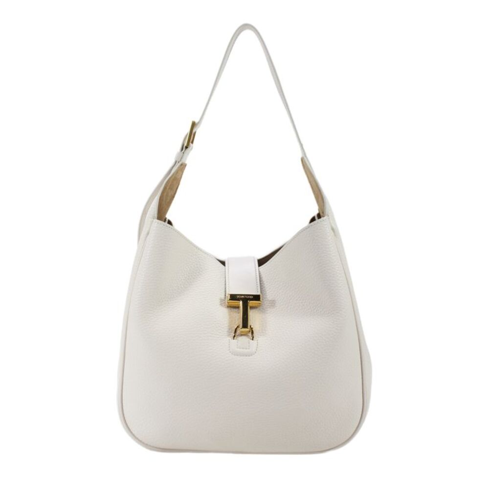 Tom Ford Womens Grained Leather Medium Monarch Hobo Handbag Chalk White